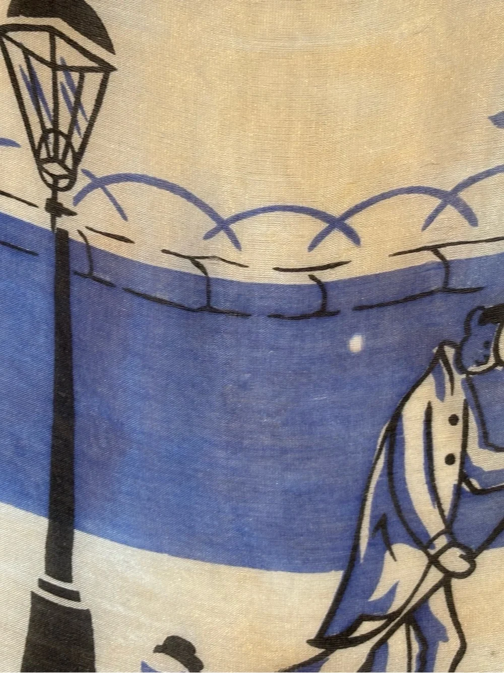 Vintage Silk Scarf Amazing Novelty Print People Fighting The Wind 32 X 33”